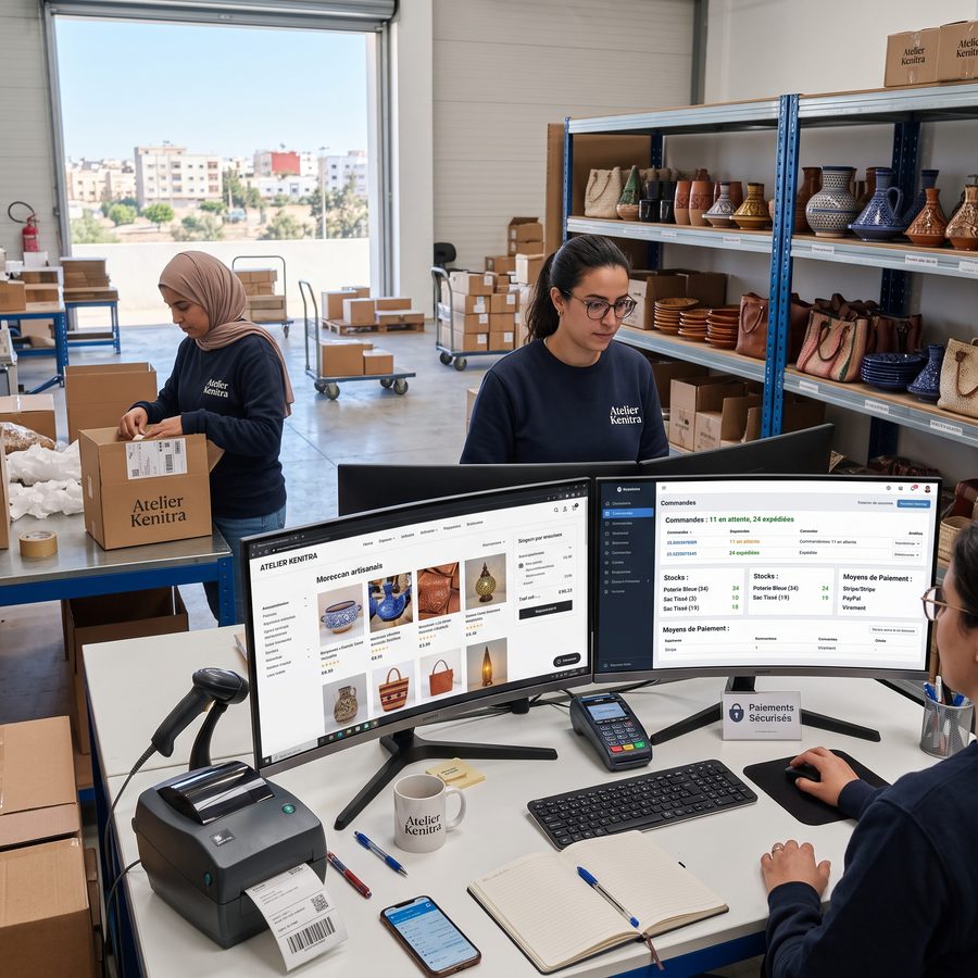 Boutiques en ligne complètes : catalogue produits, moyens de paiement, gestion des commandes et des stocks.