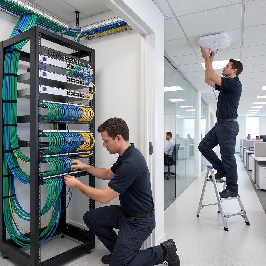 Conception et déploiement de réseaux filaires et Wi-Fi professionnels : câblage structuré, switches, bornes et routeurs dimensionnés pour vos usages réels.